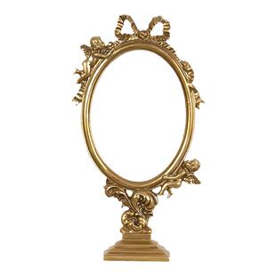 法式复古化妆镜轻奢高级宫廷风浮雕金色镜子ins风桌面台式梳妆镜