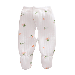 新生儿裤子秋冬夹棉0-3个月连袜裤初生宝宝连脚保暖裤婴儿包脚裤