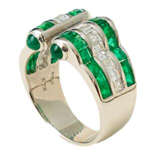 太府珠宝18K金镶嵌天然彩宝戒指简约中古风格设计钻石无边镶女戒