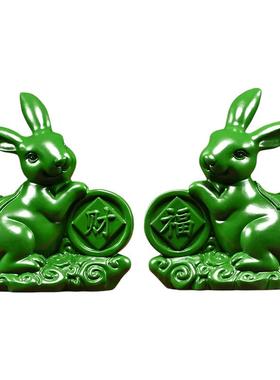 实木招财纳福客厅生肖兔子摆件