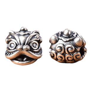 足银S999纯银3D醒狮头舞狮配珠隔珠DIY串珠手工项链手链配饰挂件