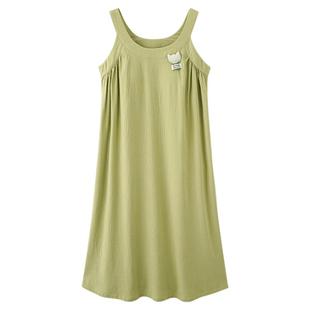 浪莎带胸垫睡裙女夏季云朵棉睡衣薄款无袖背心中长款连衣裙家居服