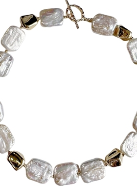 异形珍珠方块项链锁骨链