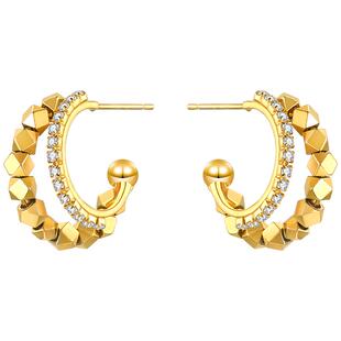 ZEGL真柳小众独特双层方块耳环女轻奢高级设计感耳钉新款金色耳饰