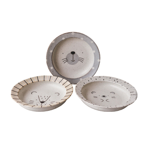 特价包邮日本进口美浓烧可爱陶器狮子刺猬海豹深圆盘意面盘子杯子