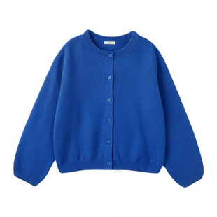 螺纹圆领短款针织开衫女薄羊毛毛衣纯色小外套上衣春秋新款女修身