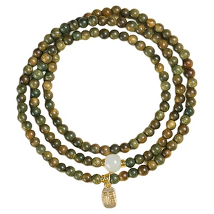 【杭州灵隐正品】新中式天然绿檀木和田玉多圈女手链木质把玩手串