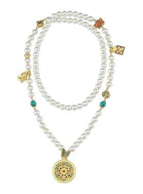 复古圆盘吊坠仿珍珠项链轻奢高档