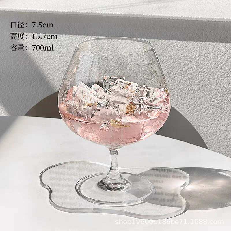 高颜值渐变粉磨砂玻璃法式酒杯果汁设计杯高脚杯香槟红家用感