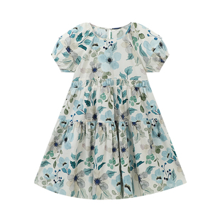 布丁哈鲁童装夏装女童纯棉长裙子2025夏新款儿童甜美度假风连衣裙