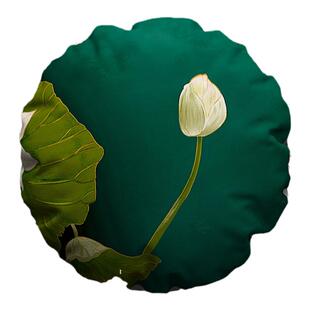 圆形抱枕荷花新中式中国风禅意红木椅子沙发亚麻靠垫靠枕抱枕套