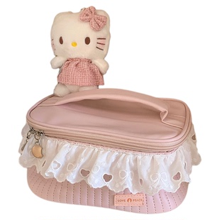 少女心蕾丝花边大容量化妆包皮质高颜值可爱手提洗漱包便携收纳包