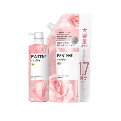 PANTENE潘婷天然无硅油玫瑰精华水洗发水500ml+洗发水替换装600ml