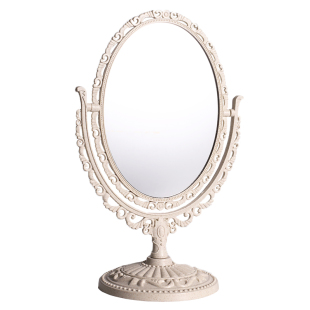 可爱日子 欧式复古雕花化妆镜 法式桌面镜子台式双面圆梳妆镜古风