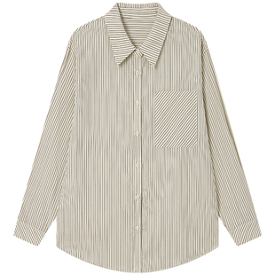 Halo Luu条纹衬衫女春季新款韩系上衣纯棉宽松慵懒风休闲长袖衬衣