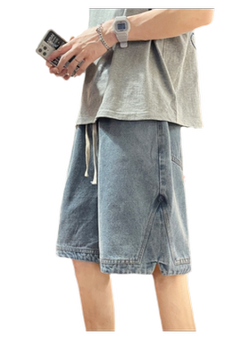 索敦开叉牛仔短裤男夏季