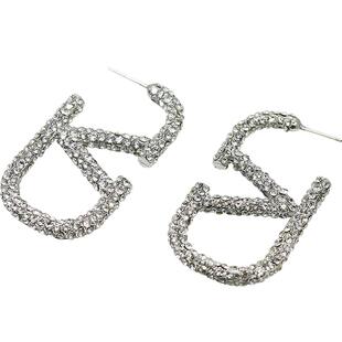 苏心欧美925银针字母V耳环简约人造水钻耳钉设计感小众耳饰女