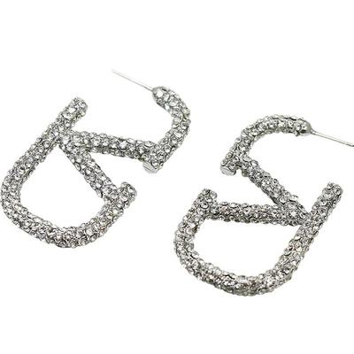 苏心欧美银针字母v女水钻小众