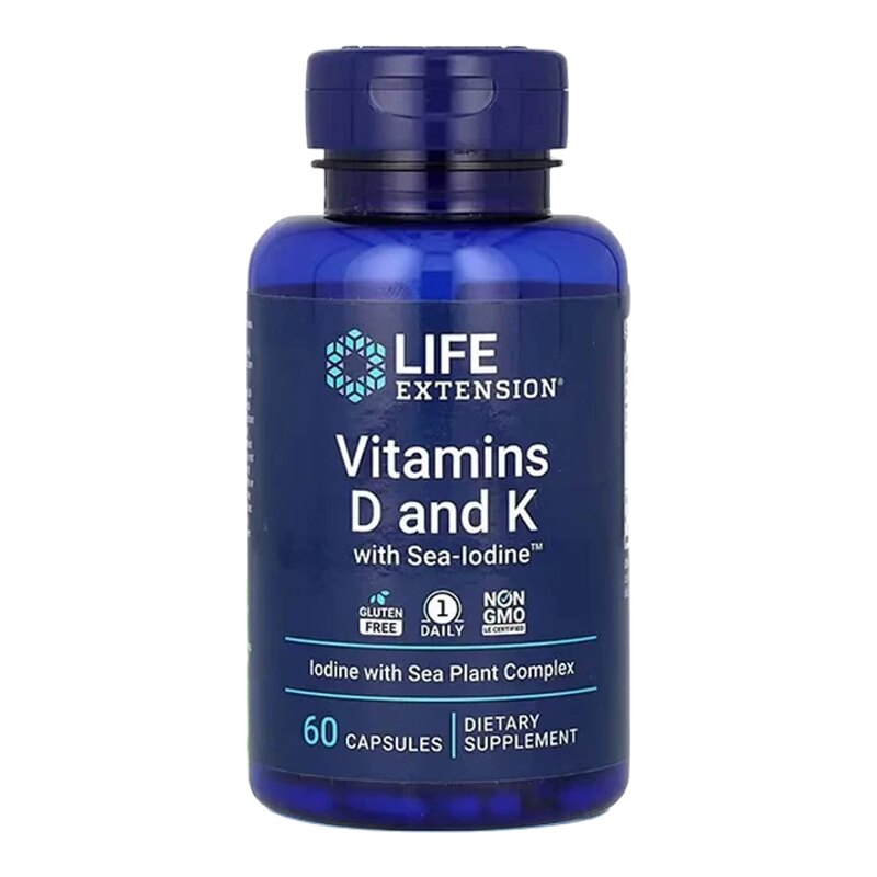现货美国Life Extension维生素D+K含海碘补充剂胶囊60粒补钙骨骼