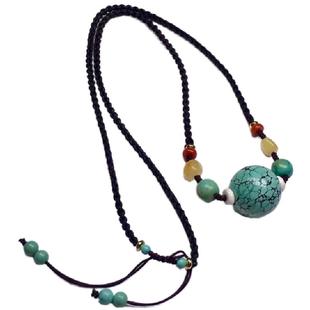 天然原矿绿松石锁骨链转运珠项链乌兰花圆珠吊坠原创ins流行女神