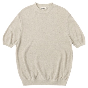 柴米美式复古轻薄短袖T恤打底男亲肤透气亚麻混纺针织衫圆领上衣