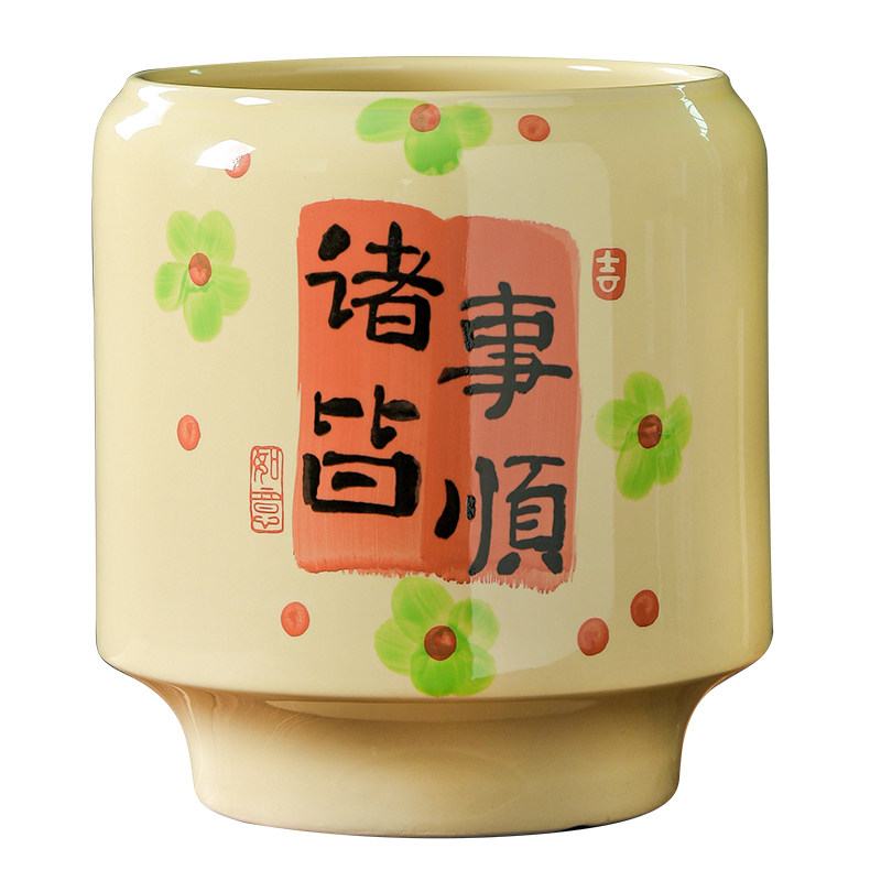 手绘八方来财陶瓷花盆