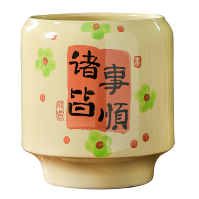 手绘八方来财陶瓷花盆