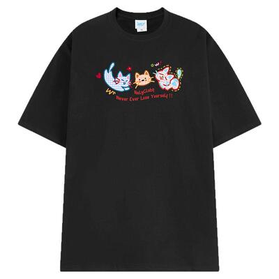 小尼力潮牌可爱猫咪印花短袖