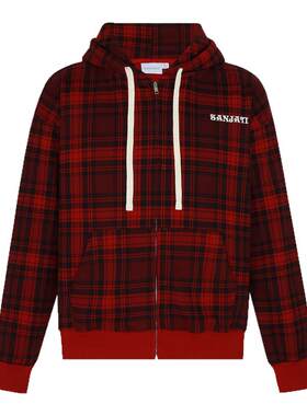 格子sanjati休闲拉链卫衣卫衣