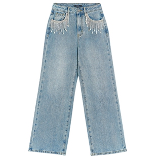 bebe2025秋冬新款女士时尚通勤含棉链条缀饰气质百搭牛仔裤311001