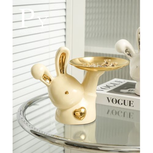 托盘兔陶瓷摆件玄关入户奢钥匙置物架高级众收纳轻小感摆件装饰品