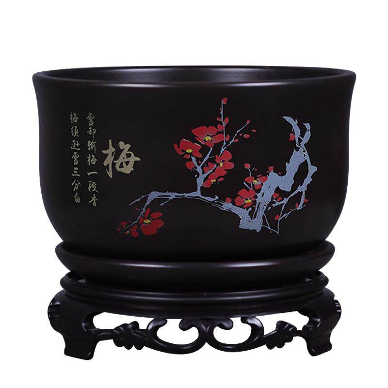 陶瓷花盆中国风带托盘