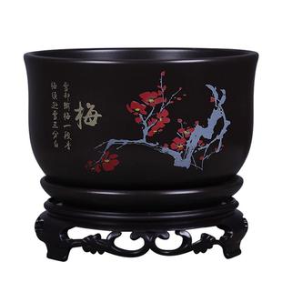 花盆陶瓷带底座古风砂釉透气盆景盆栽兰花专用吊兰室内文竹盆清仓