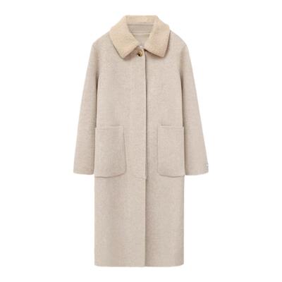 新款 韩版长款羊毛大衣801羊羔毛领单排扣时尚洋气女装羊毛大衣