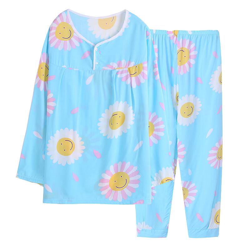 月子服人造棉妈妈装长袖长裤薄款