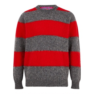 【折扣】Howlin'秋冬红色男嵌花针织条纹绵羊毛毛衣