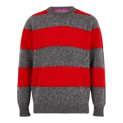 【38开门红】Howlin'秋冬红色男嵌花针织条纹绵羊毛毛衣