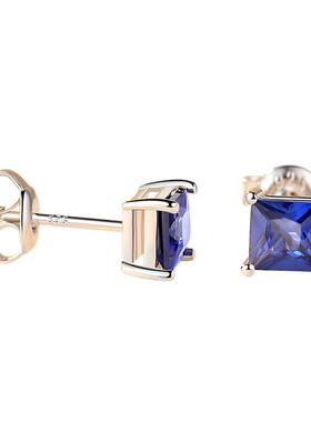 925银镀18k金蓝宝石碧玺耳钉正品