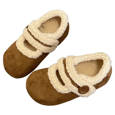 绵羊盒子 一脚蹬加绒勃肯鞋子女2025新款爆款冬季保暖毛毛二棉鞋