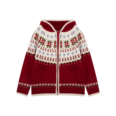 Amybaby女童新年花色连帽毛衣