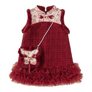 贝贝城汉服冬装女童2025冬季新中式儿童拜年服公主裙宝宝周岁礼服