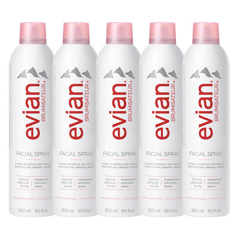 【自营】Evian依云保湿天然喷雾化妆水300ml5支装法国定妆爽肤水