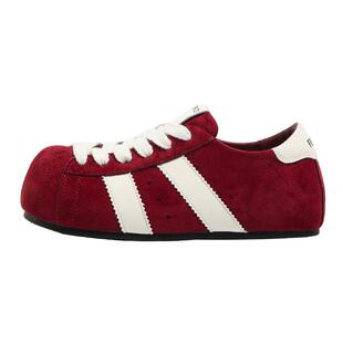 F21红色绒面德训鞋女2026新款春季内增高时尚百搭丑萌大头泡芙鞋