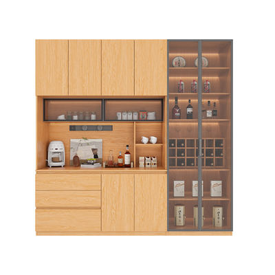 实木定制餐边柜靠墙一体高柜玻璃碗柜橡木客厅家用收纳储物橱柜