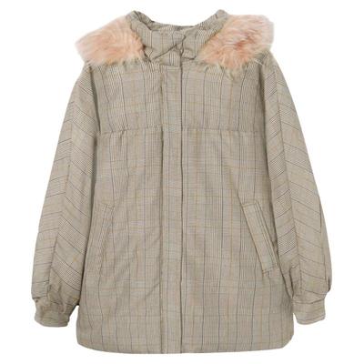 格纹大毛领保暖派克羽绒服减龄