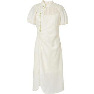 红袖钉珠吊坠旗袍两件套连衣裙hopeshow2024夏款新中式气质裙子