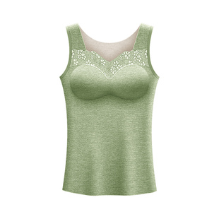 带胸垫加绒加厚德绒保暖背心女大码内衣内穿上衣打底羊毛桑蚕丝冬