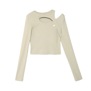 半圆原创解构设计师女装[运动]2026春秋长袖不对称修身T恤女上衣