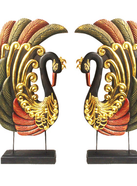 特惠泰国孔雀桌面摆件电视柜木雕