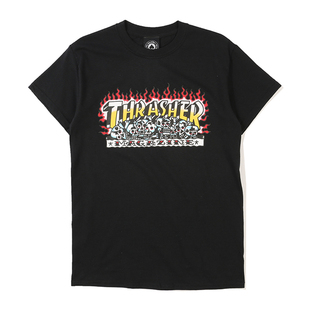 正品现货 THRASHER KRAK SKULLS火焰骷髅头短袖T恤男女宽松情侣潮